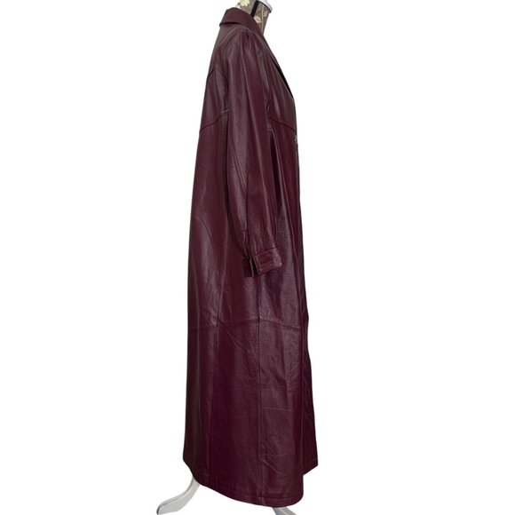 Vintage ROAMANS 80s Purple/Burgundy Leather Trench Coat Womens Size 14W - Picture 2 of 10